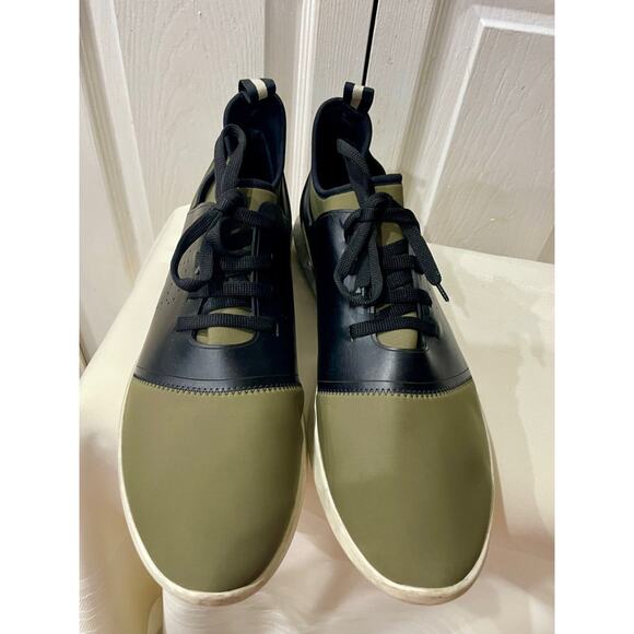 BALLY SNEAKERS MILITARY GREEN NEOPRENE BLACK LEATHER SZ 13 MADE IN ITALY - Picture 5 of 16